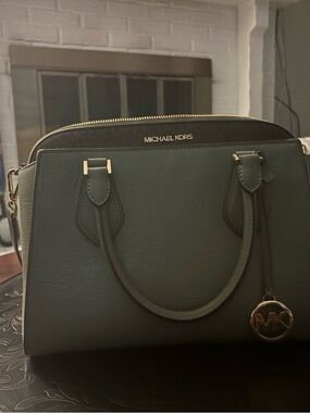 Michael Kors Dark Olive Green Leather Satchel with Gold-Tone Hardware